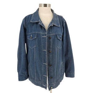 Boohoo Denim Jacket Medium Wash Blue Jean Long Sleeve Button Front Collared
